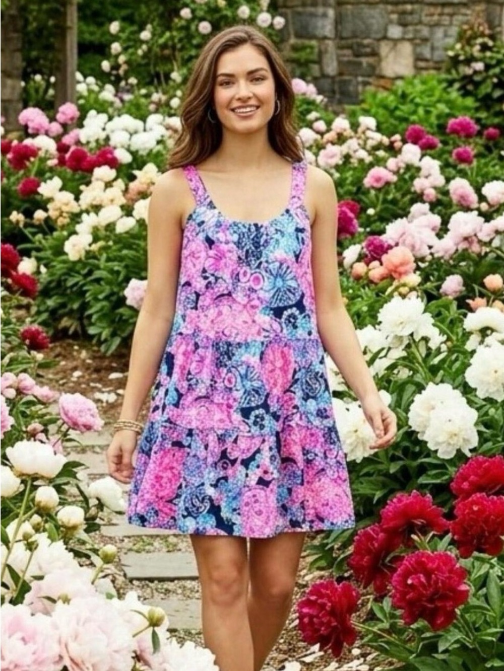 Lilly Pulitzer Loro Floral Pink and Blue Swing Sundress